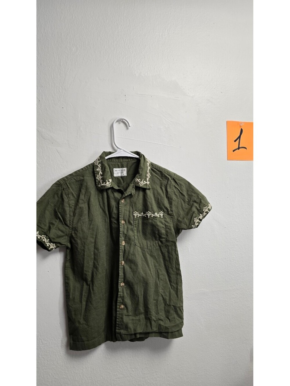 Free Planet Olive Embroidered Cotton Shirt Size 8